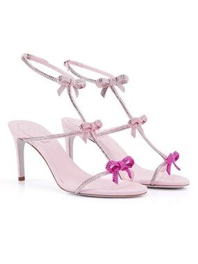 Pink Crystal Bow T-Strap Women's Sandals